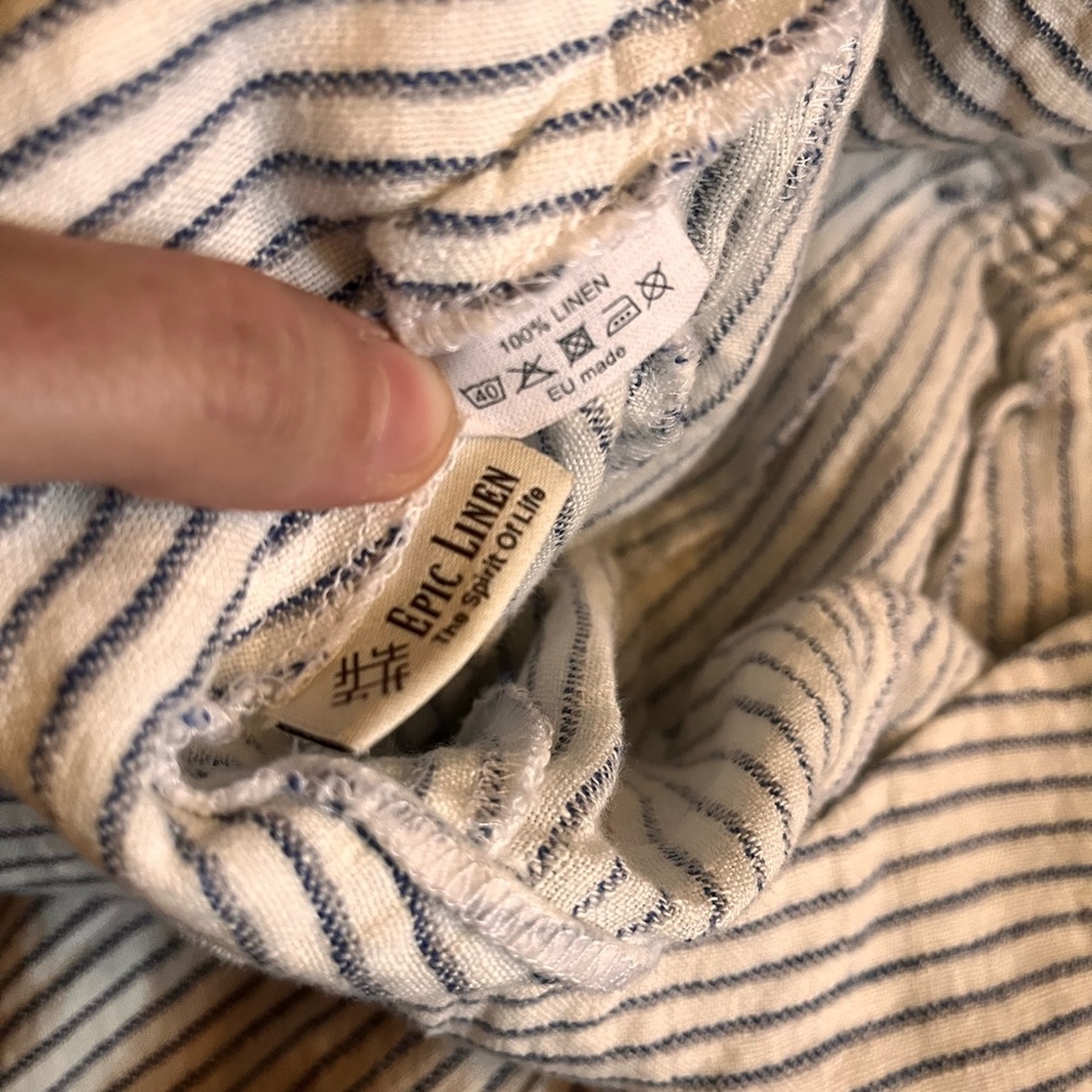 Epic Linen Striped Linen Pants-Cream with Navy Stripes